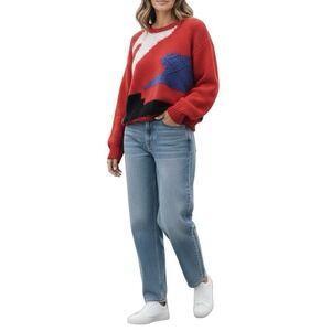 Oak Bluff‎ Abstract black Red And Blue knit sweater pullover Vintage 80s - 90s M